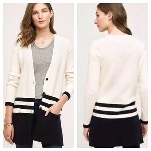 Anthropologie Angel Of The North Varsity White Ivory Navy Stripe Cardigan